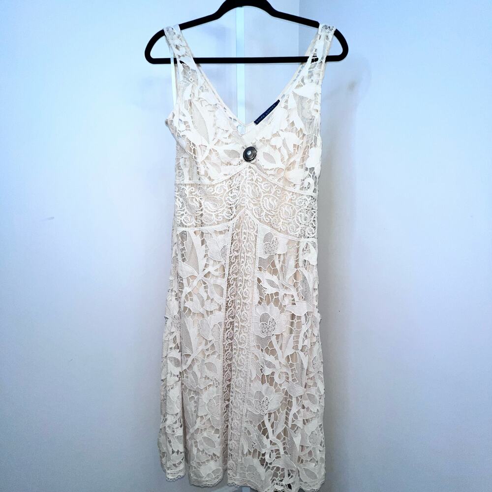 Ralph Lauren Vintage Lace Bridal Dress Size 6 Courthouse Wedding Reception Dress - Picture 3 of 17